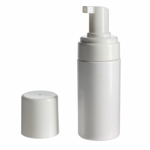 Plastic Foam Bottle Pump, 120ml, PET, White, Cylinder Round, 43mm - with pump cover off