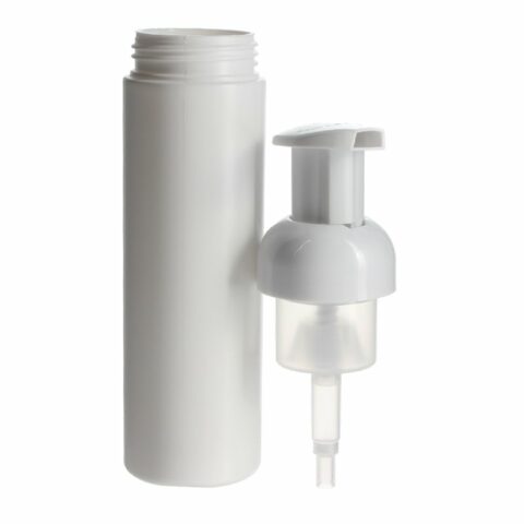 Plastic Foam Dispenser Bottle Wholesale, 150ml, HDPE, White, Cylinder Round, 40mm - with pump off