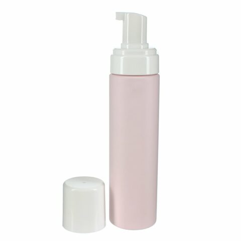 Soap Foam Bottle 200ml, HDPE, Pink, Cyliner Round, 43mm - with pump off