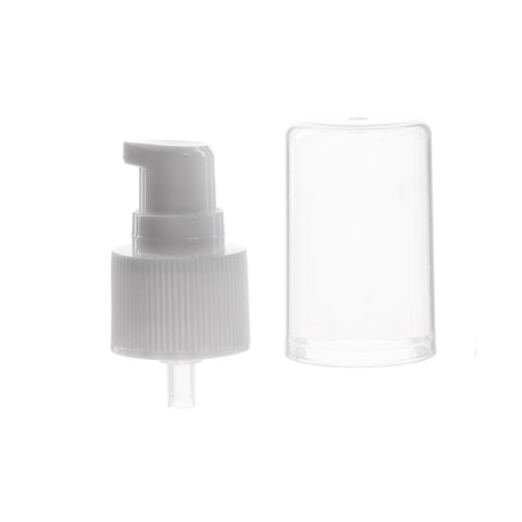 24-410 Treatment Pump, White, Ribbed, Clear Full Hood, 0.25ml Output - with hood off