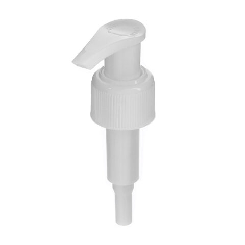 24-410 White Lotion Pump, Lock Up, Ribbed, 1.4ml Output - top view - NABO Plastic