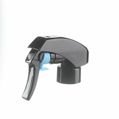 Mist Spray Trigger Pump for Bottle, 24/410, Lock Button, Black, 0.3ml - side view - with bottle