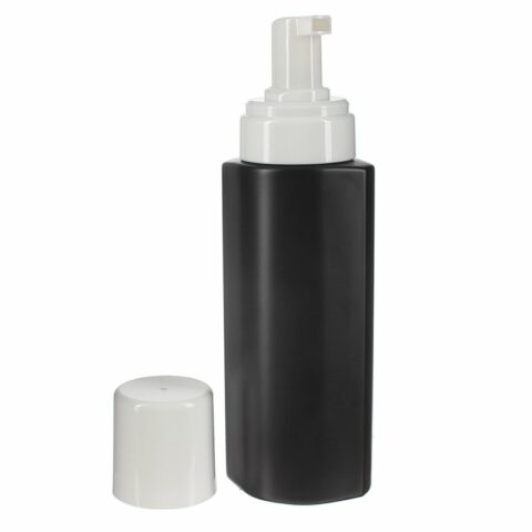 Foam Dispenser Soap Bottle, 250ml, HDPE Plastic, Black, Oval, 43mm - with pump cover off