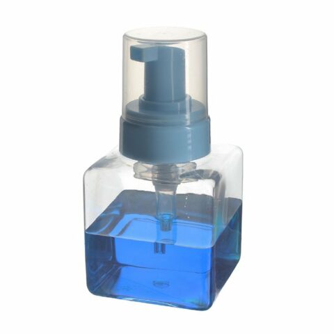 Lotion Foamer Bottle 250ml, PET, Clear, Square, 42mm - with blue foam pump