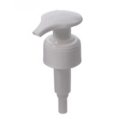 28mm Lotion Pump, Ribbed, Lock Up, White, 1.4ml Output - top view - NABO Plastic