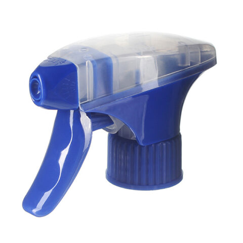 28mm Trigger Sprayer, 410, Spray/Stream Nozzle, Blue/Clear, 1.3ml - side view