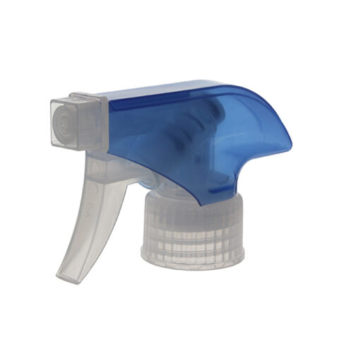 Trigger Sprayer Head for Bottle, 28/410, Spray/Stream, Clear/Blue, 0.9ml - side view