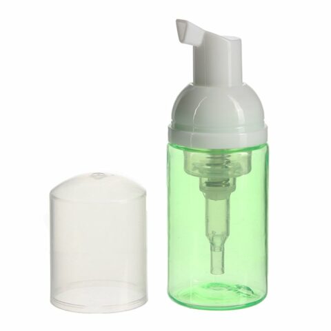 mini foaming soap dispenser travel size, 40ml, PET, Green, Cylinder Round, 30mm - with pump cover off