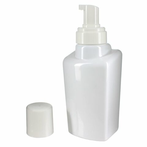 Liquid Soap Foam Dispenser Bottle, 500ml, PET, White, Square, 43mm - with pump cover off