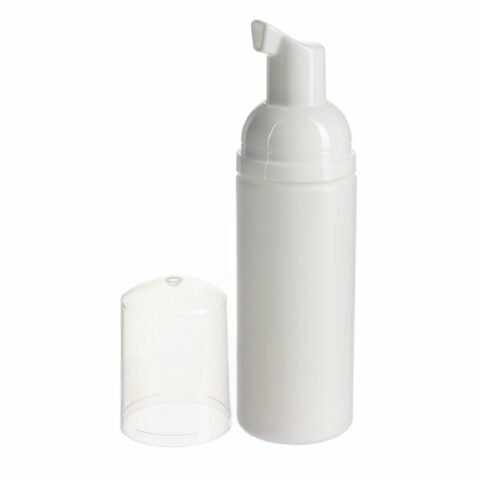 Travel Size Foam Bottle 50ml, HDPE, White, Cyliner Round, 32mm - with pump cover off