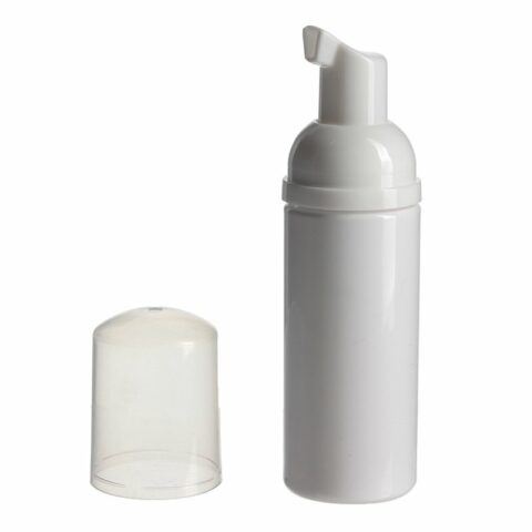 Mini Foam Dispenser Bottle Travel Size, 50ml, PET, White, Cylinder Round, Clear Hood, 30mm - with hood off