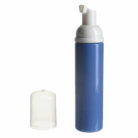 Mini Travel Size Foam Pump Bottle, 80ml, PET, Blue, Cylinder Round, 30mm - with foamer pump cover off