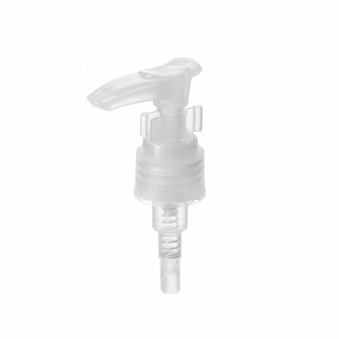 20-410 Lotion Pump, PP, Natural, Ribbed, Clip Lock, 1ml Output - top view - NABO Plastic