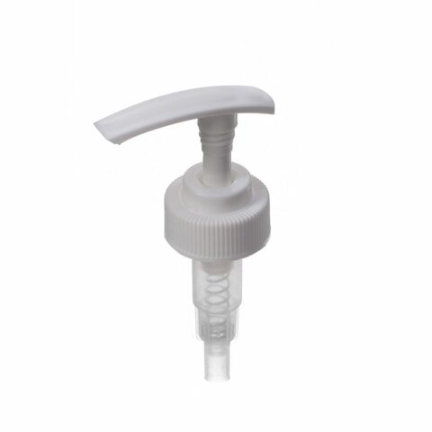 28-400 Lotion Pump, White, Ribbed, Lock Down, 2ml Output - top view - NABO Plastic