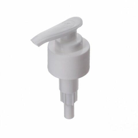 28-410 Lotion Pump, Lock Down, Ribbed, White, 2ml Output - top view - NABO Plastic