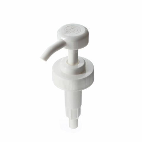 38-400 Lotion Pump, 38mm, Ribbed, Lock Down, White, 2ml Output - top view - NABO Plastic