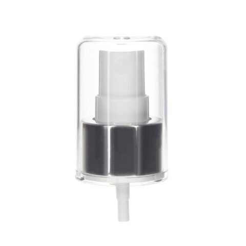 24-410 Metal Plastic Finger Mist Sprayer, 0.14 ml Output, Shiny Silver, AS Full Overcap MS2410B-5F