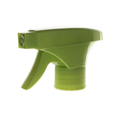 Green Trigger Sprayer, 28/410, Spray/Stream Nozzle, Dual Cover, 0.6ml - side view