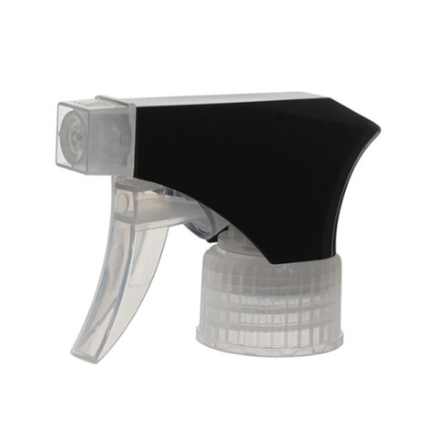 Trigger Sprayer Top for Bottle, 28/410, Spray/Spray Nozzle, Black/Clear, 0.9ml - side view