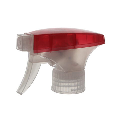 Trigger Sprayer for Bottle, 28/410, Spray/Stream Nozzle, Red/Clear, 0.9ml - side view