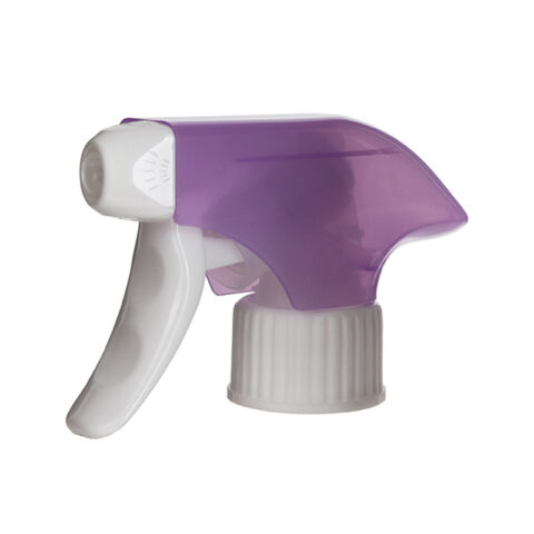 Two Finger Trigger Sprayer, 28/410, Spray/Stream Nozzle, Purple/White 1.3ml - side view