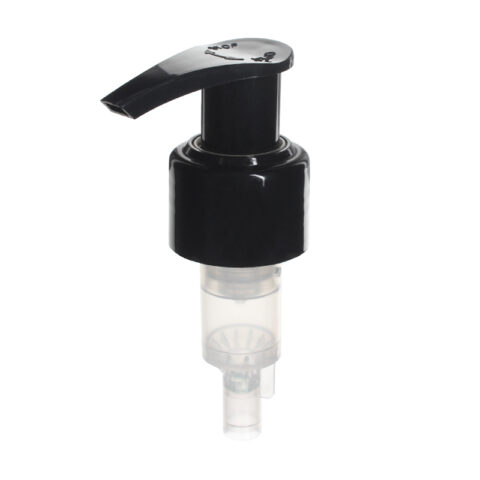 Massage Lotion Pump, 24-410, Glossy Black, Lock Up, Spring Outside, 2.0ml Output - top view - NABO Plastic
