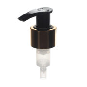 24-410 Gold Lotion Pump, Aluminum Closure, Lock Up, Spring Outside, 2ml Output - top view - NABO Plastic