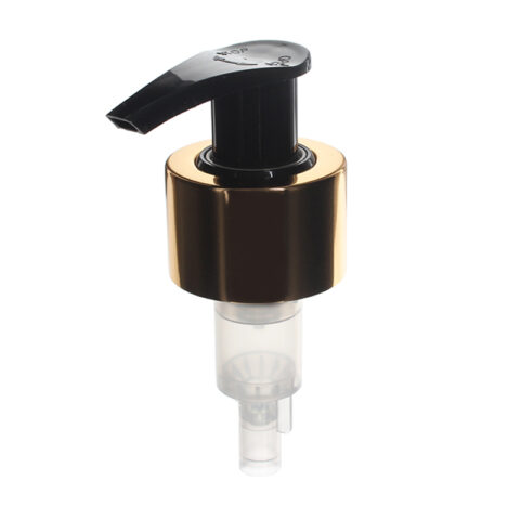Gold Lotion Pump, 28-410, Aluminum Closure, Lock Up, Spring Outside, 2ml Output - top view - NABO Plastic